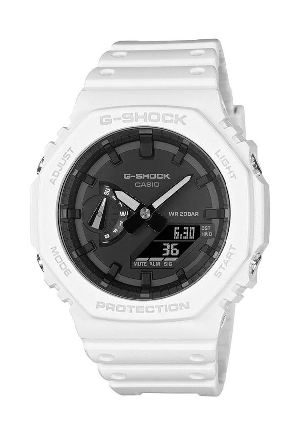 G-Shock - Zegarek Męski G-SHOCK White Carbon Core Guard Octagon GA-2100-7AER. Rodzaj zegarka: cyfrowe. Materiał: tworzywo sztuczne. Styl: casual, sportowy