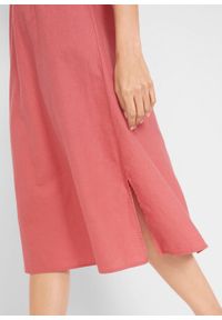 Sukienka lniana midi z plisą guzikową bonprix rabarbarowy. Kolor: różowy. Materiał: len. Długość: midi #5