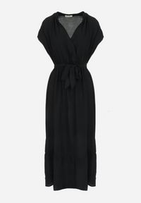 Born2be - Czarna Sukienka Maxi Wiązana W Pasie z Gumką w Talii Vynyndu. Typ kołnierza: dekolt kopertowy, kołnierzyk stójkowy. Kolor: czarny. Długość rękawa: krótki rękaw. Typ sukienki: kopertowe, rozkloszowane. Długość: maxi #3