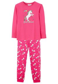 bonprix - Piżama z czystej bawełny organicznej (2 części). Kolor: różowy. Materiał: bawełna. Długość: długie. Wzór: nadruk #1