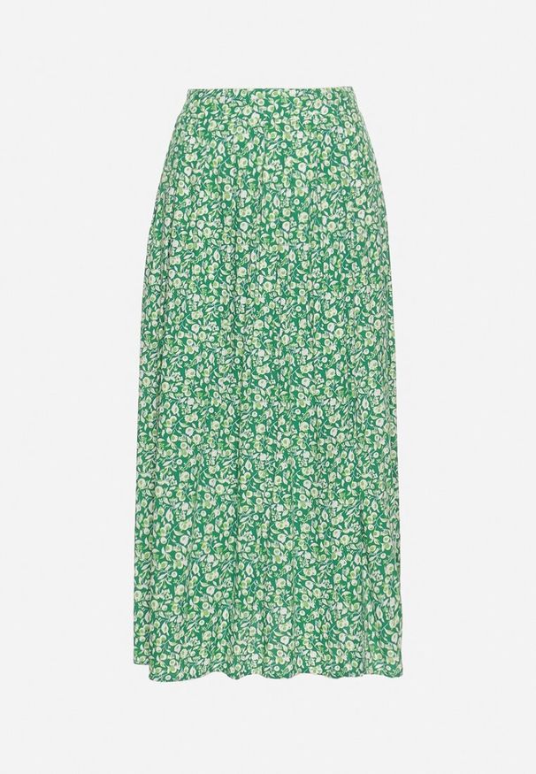 Born2be - Zielona Spódnica Midi z Wiskozy z Mocnym Rozcięciem na Boku Aliratta. Kolor: zielony. Materiał: wiskoza. Styl: elegancki