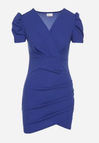 Born2be - Niebieska Dopasowana Sukienka z Kopertowym Dekoltem Hallimea. Okazja: na imprezę. Typ kołnierza: dekolt kopertowy. Kolor: niebieski. Wzór: aplikacja. Typ sukienki: kopertowe. Styl: klasyczny, elegancki #3