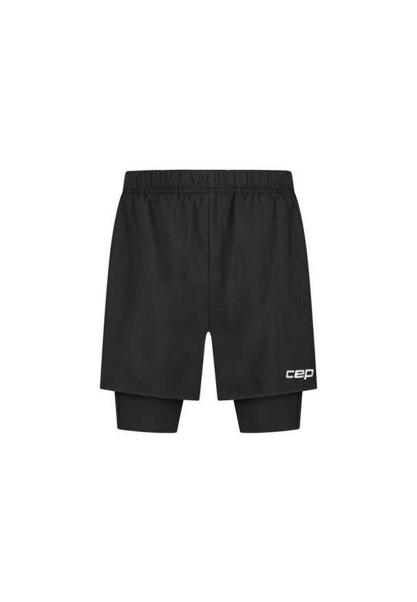 Damskie sportowe spodenki kompresyjne 2w1 CORE Run do biegania CEP. Kolor: czarny. Sport: bieganie