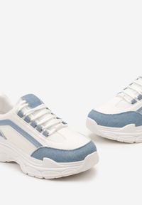 Renee - Biało-Niebieskie Casualowe Sneakersy z Ekoskóry z Ozdobnymi Wstawkami i Sznurowaniem Melindia. Okazja: na co dzień. Kolor: biały #5
