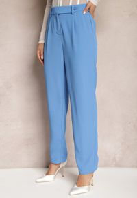 Renee - Niebieskie Spodnie High Waist z Gumką w Talii i Prostymi Nogawkami Brenissa. Okazja: na co dzień. Stan: podwyższony. Kolor: niebieski. Styl: casual, elegancki