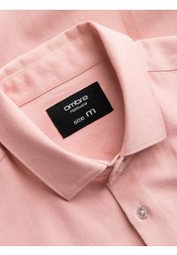 Ombre Clothing - Męska koszula z kieszenią REGULAR FIT - różowa V5 OM-SHCS-0148 - XXL. Kolor: różowy. Materiał: poliester, bawełna. Długość rękawa: długi rękaw. Długość: długie #5