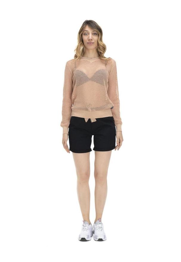 LEONE 1947 APPAREL - Damska siateczkowa bluza w odcieniach ziemi. Kolor: beżowy. Materiał: tkanina
