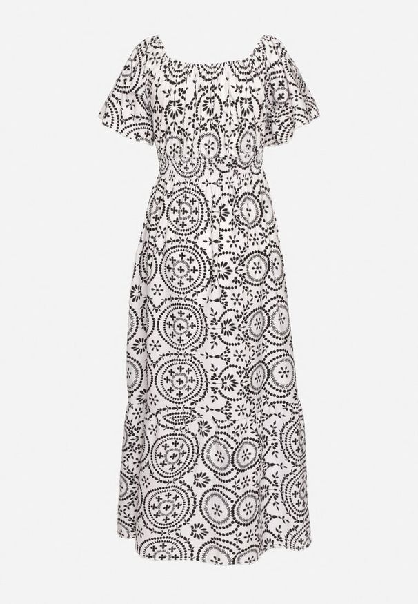 Born2be - Czarno-Biała Rozkloszowana Sukienka z Bawełną i Abstrakcyjnym Wzorem Ldivoria. Okazja: na imprezę, na spacer. Kolor: czarny. Materiał: bawełna. Styl: elegancki