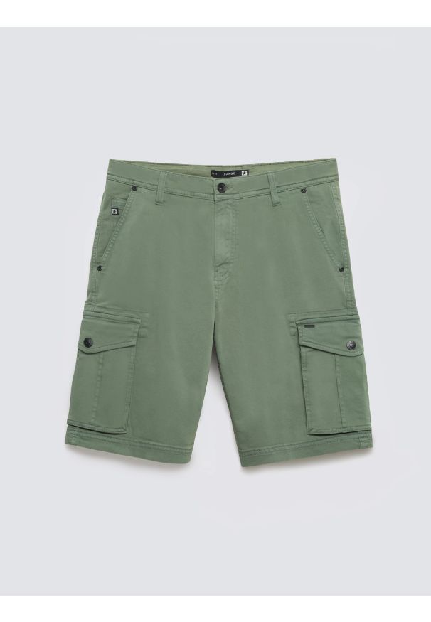 Big-Star - Szorty męskie z kieszeniami cargo khaki Morrise 303. Okazja: na co dzień. Kolor: zielony. Materiał: elastan, bawełna, materiał. Styl: casual, sportowy