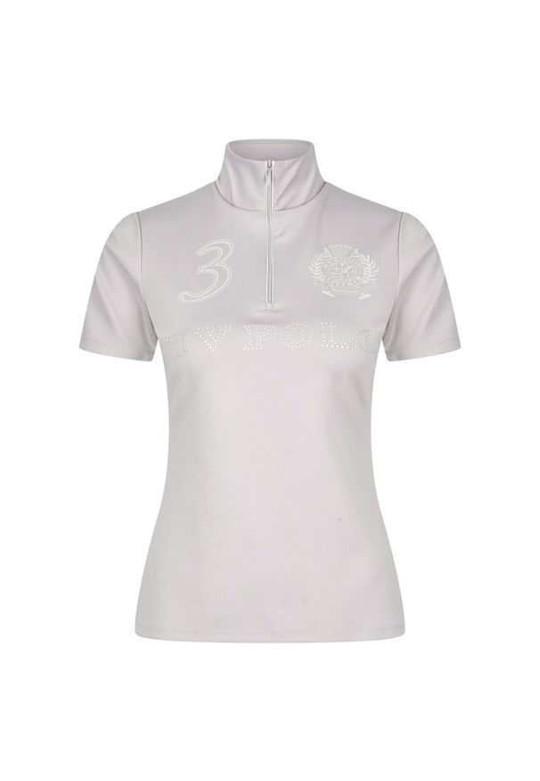 HV POLO - Damska koszulka do jazdy konnej HV Polo Favouritas Platinum. Typ kołnierza: polo. Kolor: szary. Długość rękawa: długi rękaw. Wzór: aplikacja. Styl: elegancki