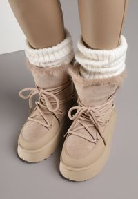 Born2be - Ciemnobeżowe Śniegowce na Grubej Podeszwie z Futerkiem Alwedra. Okazja: na co dzień. Kolor: beżowy. Materiał: futro. Styl: casual, elegancki, sportowy #6