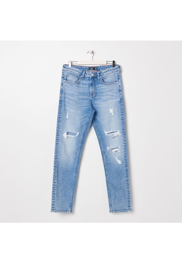 Sinsay - Spodnie jeansowe męskie - Niebieski. Kolor: niebieski
