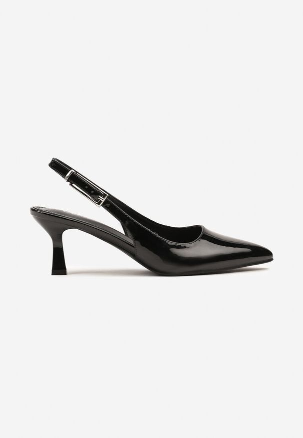 Renee - Czarne Sandały Slingback na Kaczuszce z Lakierowanym Wykończeniem Annive. Okazja: na co dzień. Kolor: czarny. Materiał: lakier. Obcas: na szpilce. Styl: elegancki, casual