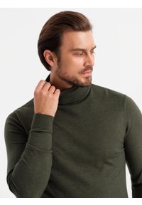 Ombre Clothing - Dzianinowy golf męski z wiskozą – ciemnooliwkowy melanż V5 OM-SWTN-0127 - XXL. Typ kołnierza: golf. Kolor: niebieski. Materiał: wiskoza, dzianina. Wzór: melanż. Styl: klasyczny, elegancki #5