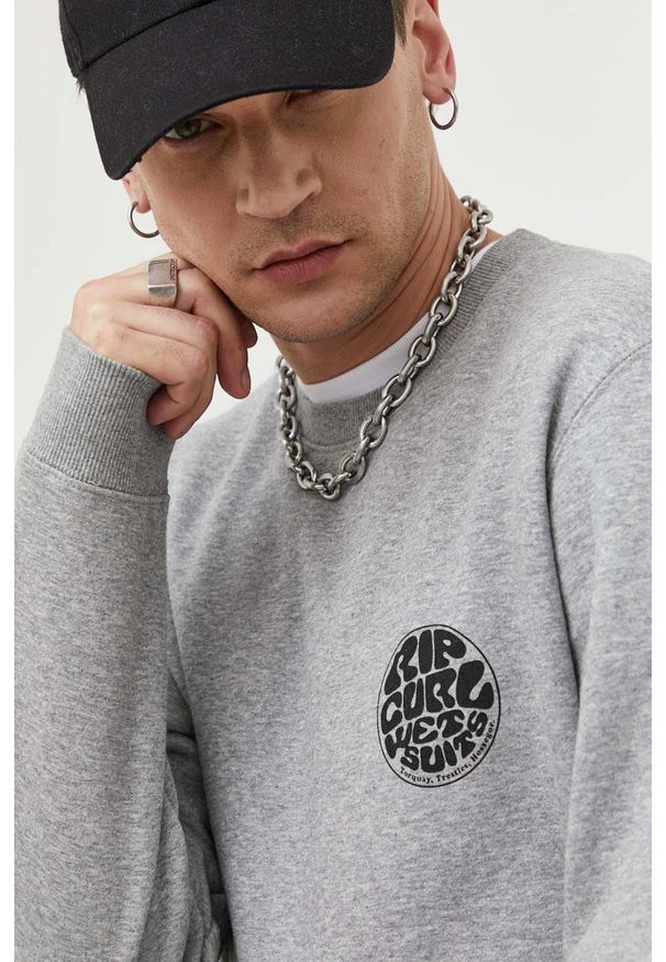 Rip Curl bluza męska kolor szary z nadrukiem. Kolor: szary. Materiał: bawełna. Wzór: nadruk