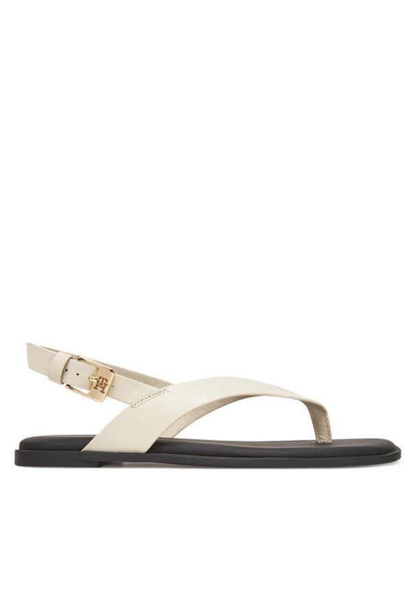 TOMMY HILFIGER - Tommy Hilfiger Sandały Color Block Thong Flat Sandal FW0FW08883 Écru. Materiał: skóra