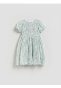 Reserved - Sukienka z bufiastymi rękawami - jasnoturkusowy. Kolor: turkusowy. Materiał: materiał #1