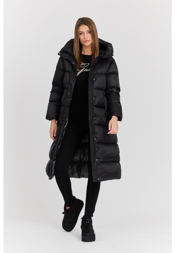 Hetrego - HETREGO Czarny damski puchowy płaszcz Karen Woman Quilted Coat. Kolor: beżowy. Materiał: puch. Długość rękawa: długi rękaw. Długość: długie. Styl: elegancki