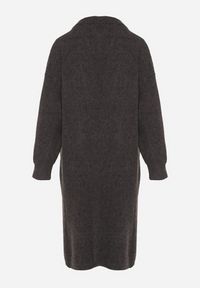 Born2be - Ciemnoszary Komplet Dzianinowy z Wełną Długi Kardigan i Sukienka w Prążki Falandrea. Kolor: szary. Materiał: wełna, dzianina. Wzór: prążki #6