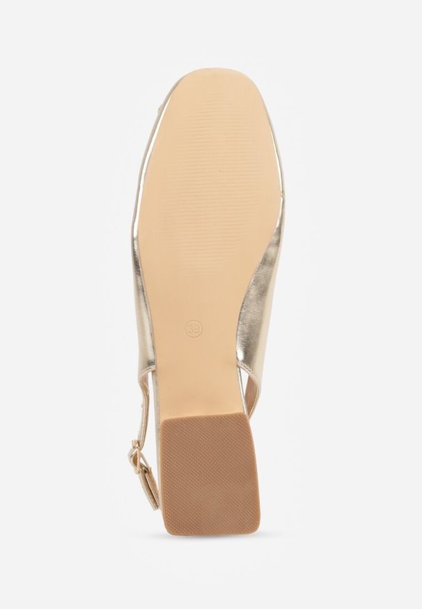 Renee - Złote Czółenka Slingback Vices z Cyrkoniami i Wkładką ze Skóry Eklina. Okazja: na co dzień. Kolor: złoty. Materiał: skóra. Obcas: na obcasie. Styl: wizytowy, casual, klasyczny, elegancki. Wysokość obcasa: średni