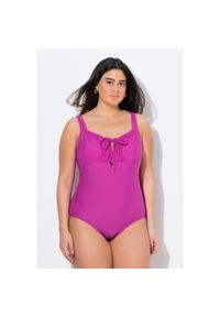 ULLA POPKEN - Damski Strój kąpielowy marszczenie fiszbina bez miękkich miseczek. Kolekcja: plus size. Kolor: fioletowy. Materiał: elastan, poliamid, materiał
