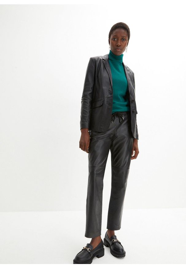 bonprix - Żakiet ze skóry jagnięcej nappa. Kolor: czarny. Materiał: skóra. Styl: klasyczny