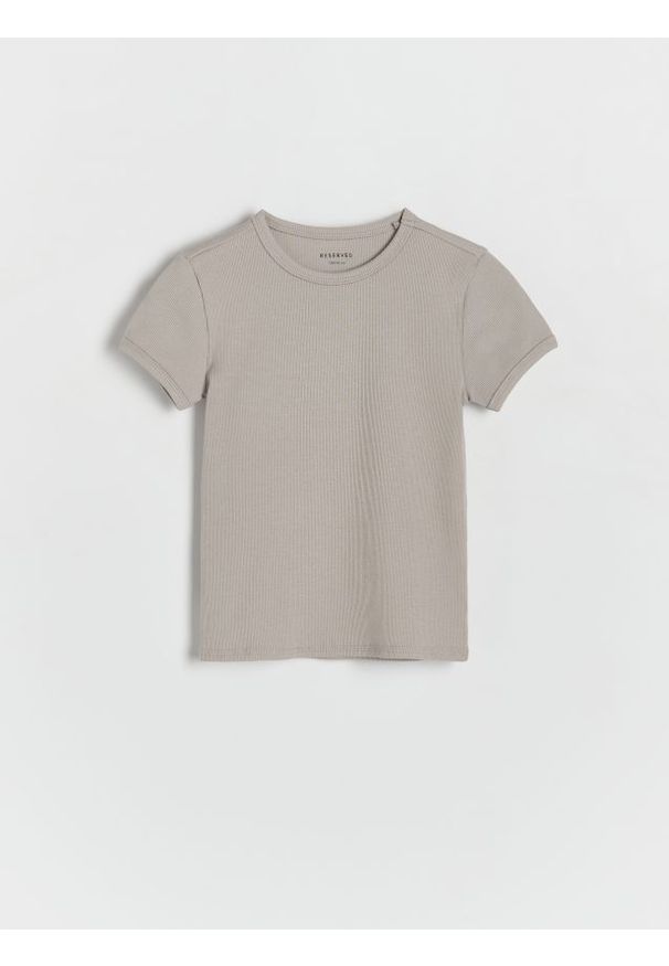 Reserved - Prążkowany t-shirt - ciemnoszary. Kolor: szary. Materiał: prążkowany