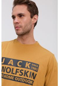 Jack Wolfskin - T-shirt. Okazja: na co dzień. Kolor: żółty. Materiał: bawełna. Wzór: nadruk. Styl: casual