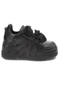 CheBello - Czarne Sneakersy Chebello Stylowe Obuwie Damskie Na Platformie. Kolor: czarny. Obcas: na platformie. Styl: elegancki #4