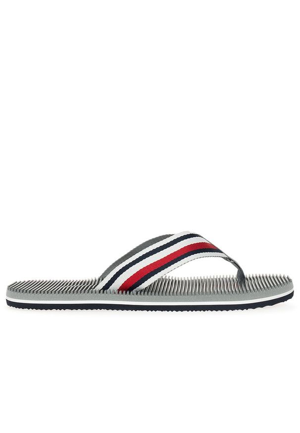 TOMMY HILFIGER - Japonki Tommy Hilfiger Massage Footbed Oly Beach Sandal FM0FM05025-PRT - szare. Kolor: szary. Materiał: tkanina. Wzór: paski. Sezon: lato. Styl: wakacyjny, sportowy