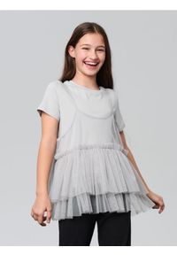 Sinsay - Dwuwarstwowa koszulka z tiulem - szary. Kolor: szary. Materiał: tiul #1