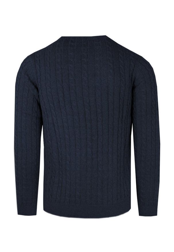 Bawełniany Sweter Męski - Pako Jeans - Splot Warkoczowy - Granatowy. Kolor: niebieski. Materiał: bawełna. Wzór: ze splotem. Sezon: zima, wiosna, jesień. Styl: elegancki, klasyczny