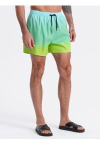 Ombre Clothing - Męskie szorty kąpielówki efekt ombre - jasnoturkusowe V19 - Rozmiar: S. Kolor: turkusowy. Materiał: poliester, materiał. Wzór: gładki