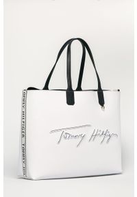TOMMY HILFIGER - Tommy Hilfiger - Torebka. Kolor: biały. Wzór: aplikacja. Dodatki: z aplikacjami. Materiał: skórzane. Rozmiar: duże #6