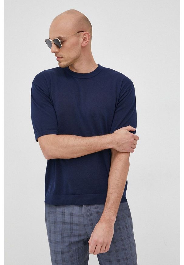 Liu Jo t-shirt bawełniany męski kolor granatowy. Kolor: niebieski. Materiał: bawełna. Wzór: gładki