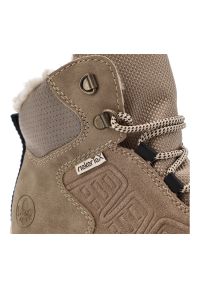 Brązowe Botki Rieker Ocieplane Buty Damskie. Okazja: na spacer. Zapięcie: sznurówki. Kolor: brązowy. Materiał: materiał. Sezon: zima. Styl: sportowy #8