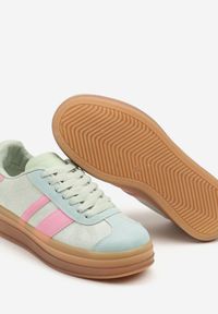 Born2be - Jasnozielone Płaskie Sneakersy Ozdobione Paskami Norili. Okazja: na co dzień. Zapięcie: pasek. Kolor: zielony. Materiał: jeans. Wzór: aplikacja #6