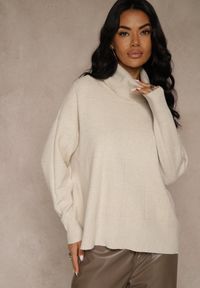 Renee - Beżowy Casualowy Golf Tusara. Okazja: na co dzień. Typ kołnierza: golf. Kolor: beżowy. Materiał: jeans. Styl: casual #1