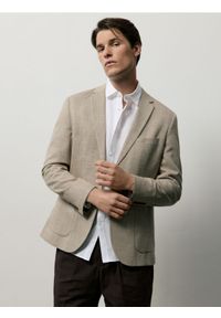 Reserved - Marynarka slim fit z wiskozą - brązowy. Kolor: brązowy. Materiał: wiskoza