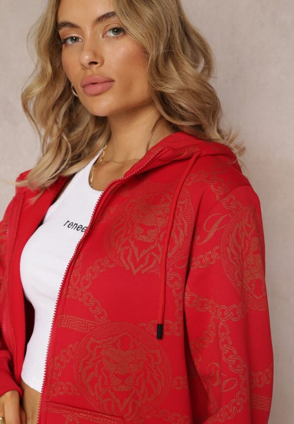 Renee - Czerwona Bluza z Nadrukiem i Kapturem Lophia. Typ kołnierza: kaptur. Kolor: czerwony. Materiał: polar. Wzór: nadruk