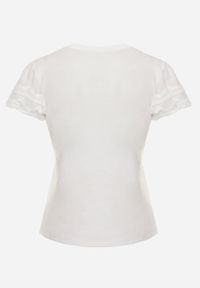 Renee - Biały T-shirt z Bawełny z Rękawami z Koronki Hycis. Kolor: biały. Materiał: bawełna, koronka. Wzór: koronka #5