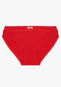 Born2be - Czerwone Bawełniane Majtki Typu Figi z Koronką i Kokardą Zeteria. Kolor: czerwony. Materiał: koronka, bawełna. Wzór: koronka #1