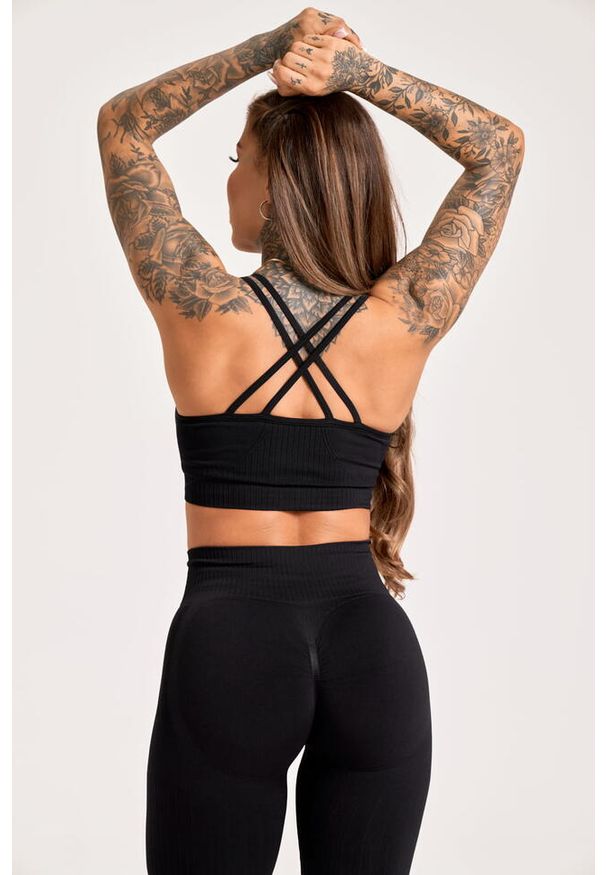 GYM GLAMOUR - Stanik fitness cardio damski Gym Glamour push up 2.0. Kolor: czarny. Rodzaj stanika: push-up. Sport: fitness