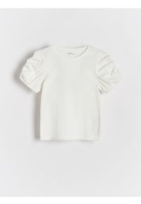 Reserved - Bluzka z bufiastymi rękawami - biały. Kolor: biały. Materiał: bawełna #1