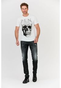 Philipp Plein - PHILIPP PLEIN Biały t-shirt Platinum cut round neck skull. Kolor: biały. Materiał: prążkowany. Wzór: aplikacja