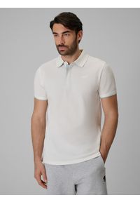 4f - 4F Koszulka polo regular męska - biała L. Okazja: na co dzień. Typ kołnierza: polo. Kolor: biały. Materiał: materiał, bawełna, jeans, dzianina. Styl: klasyczny, casual #1