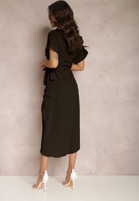 Renee - Czarna Sukienka Agotis. Kolor: czarny. Materiał: materiał. Długość rękawa: krótki rękaw. Typ sukienki: koszulowe. Długość: midi