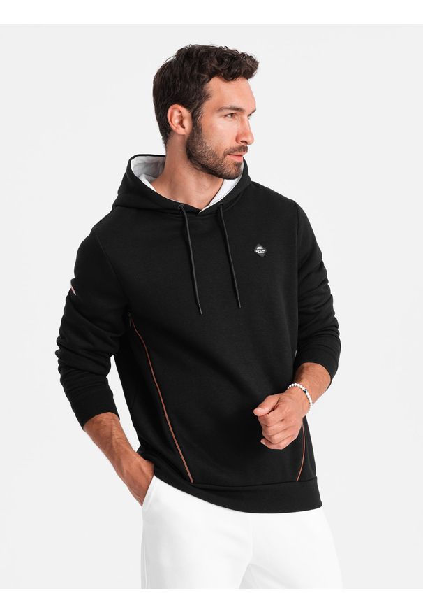 Ombre Clothing - Bluza męska z kapturem z kieszenią na zamek - czarna V4. Typ kołnierza: kaptur. Kolor: czarny. Materiał: bawełna, poliester, materiał
