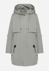 Born2be - Zielona Klasyczna Kurtka Parka z Kapturem i Ściągaczem w Talii Tulasira. Okazja: na co dzień. Typ kołnierza: kaptur. Kolor: zielony. Materiał: jeans. Styl: klasyczny #6