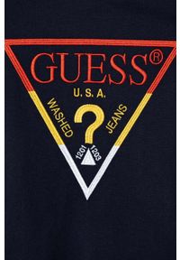 Guess t-shirt bawełniany dziecięcy kolor granatowy z aplikacją. Kolor: niebieski. Materiał: bawełna. Wzór: aplikacja. Styl: klasyczny #3